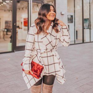 Chicwish Prairie Grid Rabato Coat in White XL